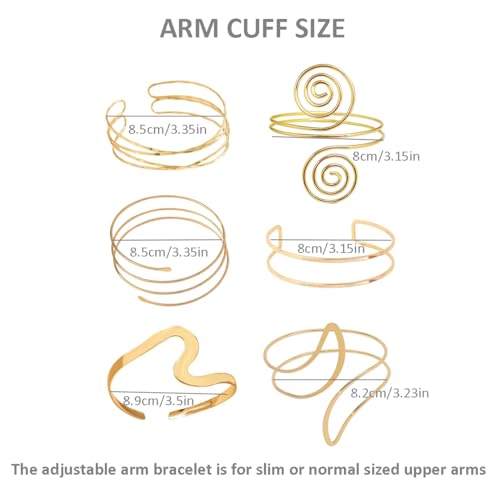 ItsStarred Minimalist Arm Cuff Gold Plated, Upper Arm Cuff Bangle Bracelet for Women, Adjustable Arm band Set 6 Pieces - color: A: 14K Gold Plated