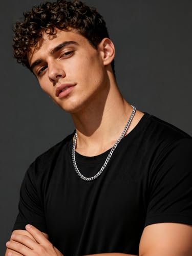 Stainless Steel Mens Cuban Link Chains, Daily Wear Hip Hop Miami Necklace | 3/6/9/12mm Silver/Gold Plated/Black necklace with Gift Box, No Tarnish, Sweatproof & Waterproof, Hypoallergenic Men Chains - color: 6mm-stainless, size: 24 inch
