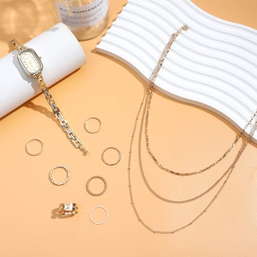 NEWITIN 61 Pieces Gold Jewelry Set for Women Fashion Costume Watch Jewelry | Bohemian Jewelry, Cubic Zirconia, Gold Plated Necklaces Bracelets Watch Rings Earrings Set for Women Party Daily, Women Gifts - color: Gold B