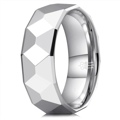 THREE KEYS JEWELRY Tungsten Wedding Band for Men Women Silver Hammered | 2mm, 8mm, Engagement Gift, Comfort Fit, Silver, Hammered - color: Silver 8mm A
