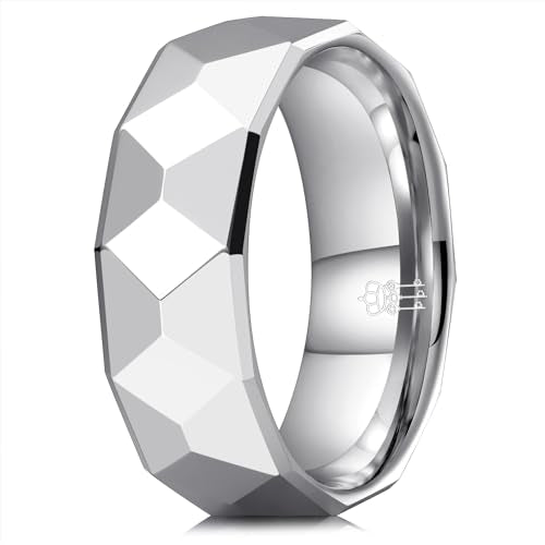 THREE KEYS JEWELRY Tungsten Wedding Band for Men Women Silver Hammered | 2mm, 8mm, Engagement Gift, Comfort Fit, Silver, Hammered - color: Silver 8mm A