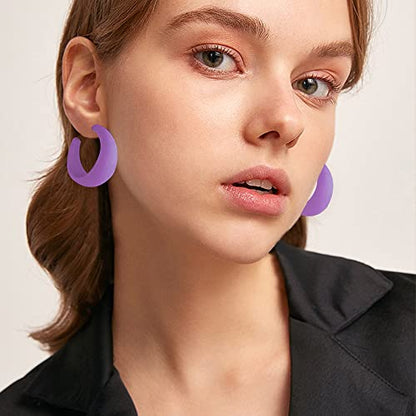 Acrylic Resin C Shape Colorful Hoop Trendy Chunky Cute Candy Earrings - Jewelry for Women - color: Dark Violet