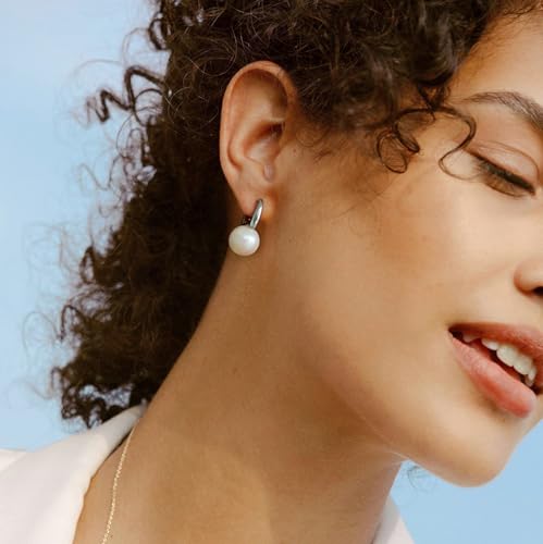 925 Sterling Silver Hoop Handpicked AAA+ Quality 7.5-8mm White Freshwater Cultured Pearl Dangle Drop Earrings Jewelry for Women - color: 7. Silver Plated Barrel