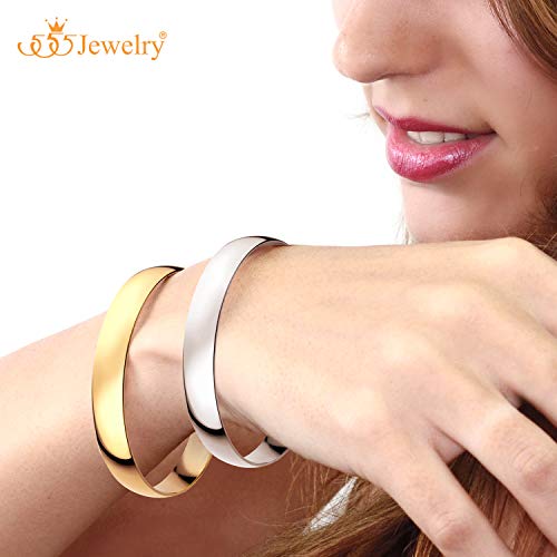 555Jewelry 12mm Wide Stainless Steel Solid Slip On Bangle Bracelet for Women With Small Wrist - color: Silver (Small)