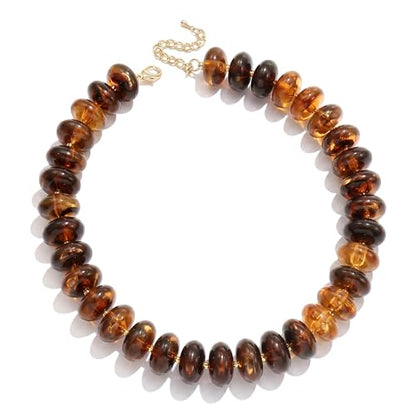 Elegance 11 designs Colorful Chunky Beaded Necklace for Women,Thick Acrylic Disc Bead Choker Statement Necklace Cute Trendy Necklaces Jewelry Gifts for Women - color: Amber