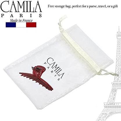 Camila Paris CP3228 French Hair Clip for Women, Narrow, Strong Hold Grip Double Teeth Girls Hair Claw Clips Jaw, Fashion Durable Styling Hair Accessories for Women, Made in France - color: Red 3.25"