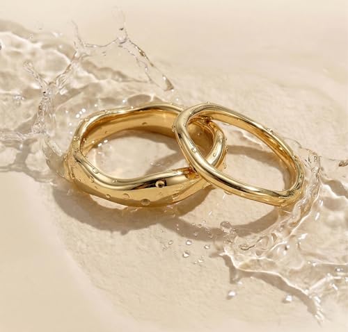 Gold Rings for Women Men Non Tarnish, Waterproof Chunky 14K Gold Plated Dainty Stackable Rings Trendy Statement Pinky Thumb Rings Engagement Eternity Wedding Band Ring Stacking Gold Jewelry Size 3 4 5 6 7 8 9 10 11 - color: Gold, size: 3