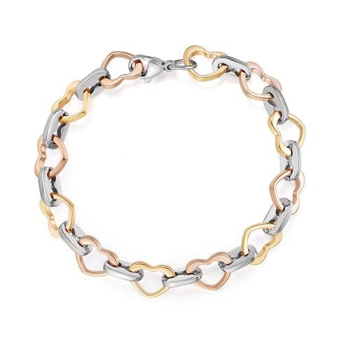 mnmoom Heart Bracelets for Women Stainless Steel with Rose gold, gold plating Heart links bracelets - color: MIX