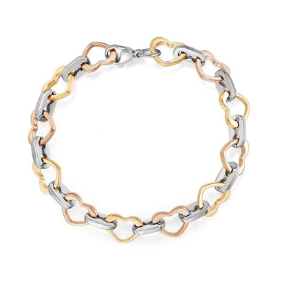 mnmoom Heart Bracelets for Women Stainless Steel with Rose gold, gold plating Heart links bracelets - color: MIX