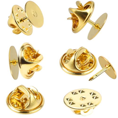 JANYUN 120 Pairs Butterfly Clutch Tie Tacks Safety Keepers Pin Back | Gold,Metal Holder Clasp Lock Backings,Replacement with 8mm Length 10mm Width Blank Pin for Brooch Lapel Enamel Craft Making - color: Gold, size: 10mm