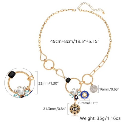 Charm Necklace for Women Gold Evil Eye Sun Moon Flower Coin Pendant Necklace Dainty Paperclip Chain Vintage Luck Amulet Choker Necklaces Celestial Jewelry Gift - style: Chunky Evil Eye, Flower