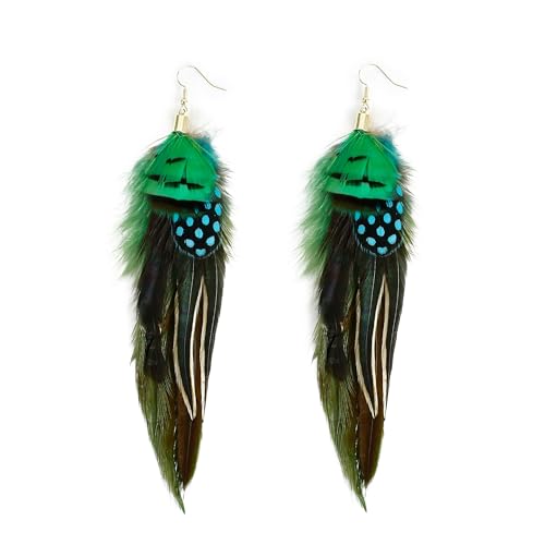 Bohemian Feather Dangle Earrings for Women with Shell Beads Long Tassel Design Drop Earrings - style: Style-Green