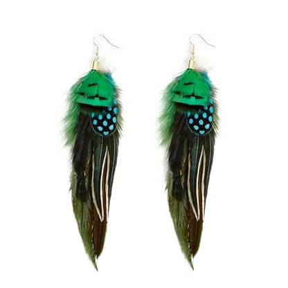 Bohemian Feather Dangle Earrings for Women with Shell Beads Long Tassel Design Drop Earrings - style: Style-Green