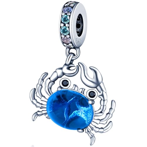 925 Sterling Silver Charms Bead for Bracelets Necklaces, Star Moon Crescent Sun Solar Pendent, Blue Ocean Starfish Shells Turtle Crab Starry Sea Cute Jewelry Birthday Gifts for Women Men - style: Crab