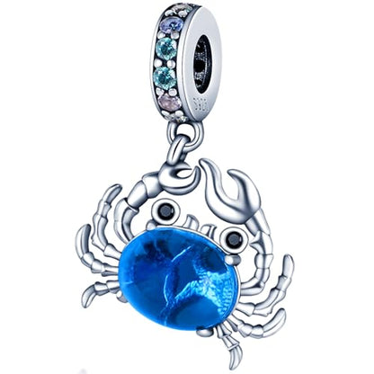 925 Sterling Silver Charms Bead for Bracelets Necklaces, Star Moon Crescent Sun Solar Pendent, Blue Ocean Starfish Shells Turtle Crab Starry Sea Cute Jewelry Birthday Gifts for Women Men - style: Crab