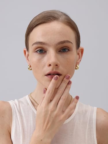 FRUMOS 18K Gold Plated Chunky Hoop Earrings for Women Fashion Thick Gold Hoops Set Jewelry for Birthday Christmas Gifts - color: Dome Gold