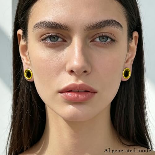 12G-25mm Double Flare Thin Gauges Tunnels Plugs Stretching Kit 316L Surgical Stainless Steel Hollow Gauge Tunnel Plug for Ear 12G 10G 8G 6G 4G 2G 0G 00G 12mm 14mm 16mm 18mm 20mm 22mm 25mm - color: Gold Tone, size: 0G(8.0mm)-22mm