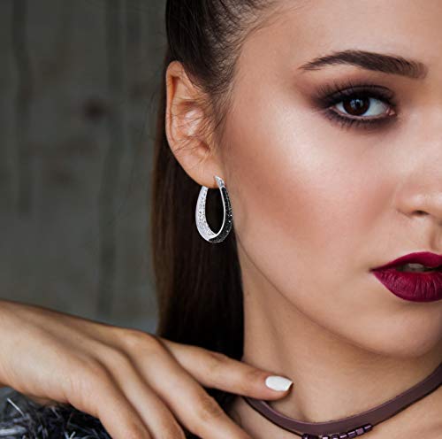 Savlano 14K White Gold Plated Inside Out Crystal Hoop Earrings For Women Comes With Savlano Gift Box - color: Black-White