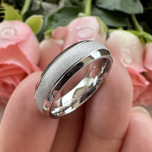 TUTISS 6mm 8mm Black/Gold/Rose Gold/White Tungsten Rings for Men Women Fashion Engagement Wedding Bands Sandblasted Finish I Love You Engraved Comfort Fit - color: 6mm White Tungsten