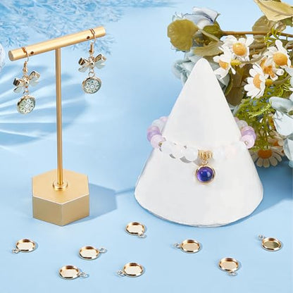 Beebeecraft 1 Box 40Pcs 10mm Cabochon Settings Charms 24K Gold Plated Stainless Steel Plain Edge Bezel Cups Flat Round Back Charm for DIY Jewellery Making Findings - color: Gold, size: 10mm 40pcs