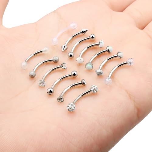 16g 8/10mm Silver/Black/Rose-Gold/Rainbow Eyebrow Piercing Jewelry Rings Curved Barbell Vertical Labret Lip Surgical Steel Small Belly Button Snake Eyes Tongue Rook Earrings for Women Men - color: Surgical Steel, size: 16g*10mm*3mm