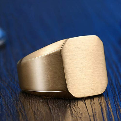 Stainless Steel Signet Ring for Men Solid Square Biker Rings Matte Brushed/Polished Finish - color: Brushed, Gold