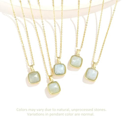 KissYan Healing Crystal Necklace, 14K Gold Plated Natural Stone Pendant Necklace Reiki Quartz Amethyst Citrine Gemstone Spiritual Jewelry Gifts for Women Girls - color: A-Aquamarine-Square