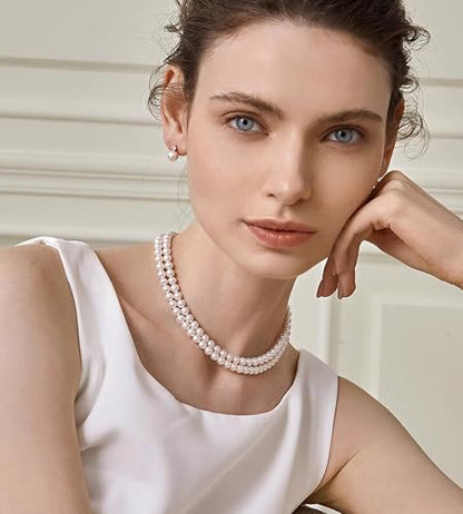 Layered Pearl Necklace for Women Pearl Choker Chain Necklaces - style: Double-Layer