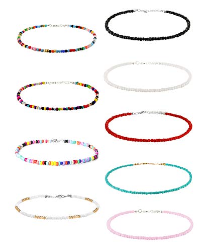 4-12 Pieces Beaded Choker Necklaces for Women Boho Seed Bead Choker Set Hawaiian Handmade Turquoise Beach Beads Necklace Chain Jewelry - style: Style 9
