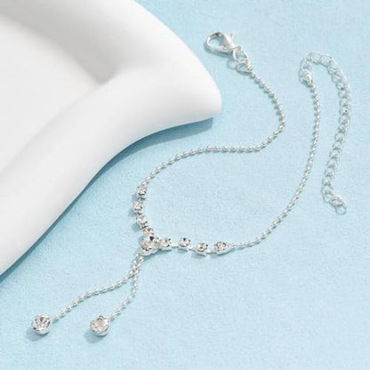 Fesciory Silver Ankle Bracelets for Women, Adjustable Rhinestone Pendant Tennis Anklet, Butterfly Heart Infinite Diamond Summer Beach Foot Chain Jewelry Gifts - style: Diamonds2