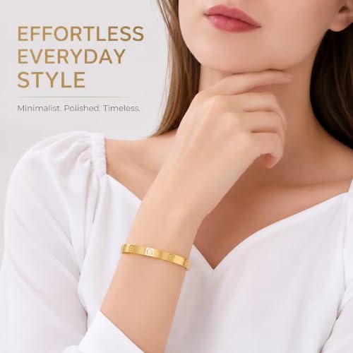 Friendship Love Bracelet for Women, 18K Gold Plated Titanium Steel Cuff - color: Gold, size: Cross 6.5''