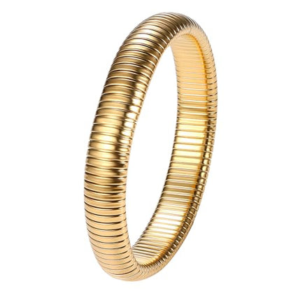 NMQLX Women's Elastic Bangle Bracelets: Stainless Steel Gold Chunky Wristband Bracelets - color: Gold - 12mm