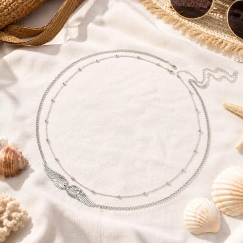 Angel Wings Waist Chain for Women Gold Layered Belly Chain Dainty Waist Jewelry Beach Body Jewelry Summer Outfit Accessories - color: A2:silver waist chain