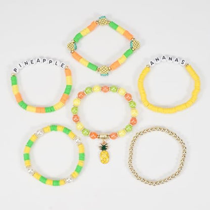 Twinfree Bohemian Cute Fruit Banana Cherry Strawberry Pineapple Mango Polymer Clay Beaded Stackable Stretch Bracelets - color: Color 1