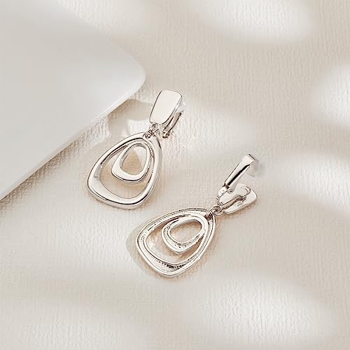 MUYAN Gold Clip On Drop Earrings for Women Non Piercing Dangle Earrings Fashion Jewelry - color: B Clip Silver