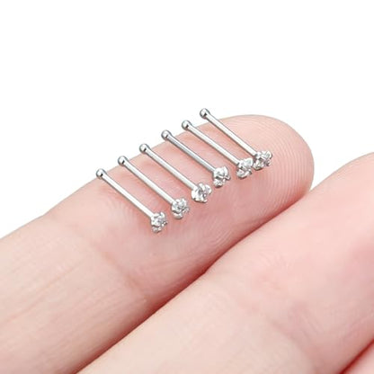 6Pcs Nose Rings Studs Surgical Steel L-Shape Nose Rings for Women 1.5mm Cubic Zirconia Nostril Screw Studs Hypoallergenic Nostril Piercings 24g 22g 20g - color: straight,silvertone, size: 24g,1.5mm CZ