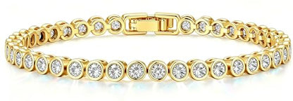 Tennis Bracelets for Women Teen Girls, Gold Jewelry | 3mm Cubic Zirconia, Dainty & Classic Tennis Bracelets, 14K Gold Plated, Adjustable Bracelet for Wrist Essentials - color: Cubic Zirconia 6.5 Inch