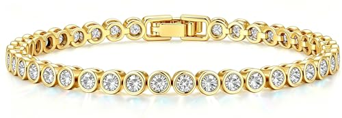 Tennis Bracelets for Women Teen Girls, Gold Jewelry | 3mm Cubic Zirconia, Dainty & Classic Tennis Bracelets, 14K Gold Plated, Adjustable Bracelet for Wrist Essentials - color: Cubic Zirconia 7 Inch