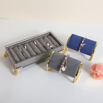 velvet slots Ring holder for jewelry organizer, Earring ring display stand for selling, felt ring jewelry holder tray showcase【Velvet slots Ring Holder-Grey】 - color: Grey