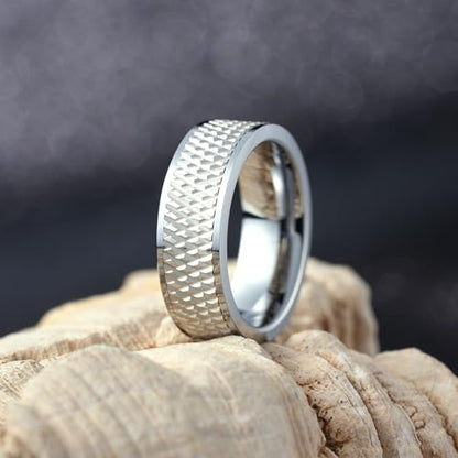 King Will Mens Tungsten Carbide Wedding Band with Groove Design | 6/7/8mm Width, Grooved, Comfort Fit, Everyday Wear - color: Silver-8mm