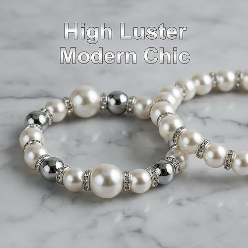 8pcs Faux Pearl Bracelets for Women, Stackable Stretchy Bridal Jewelry Set, Elastic Layered Bracelets for Wedding Bridesmaid Party Prom Christmas - color: silver