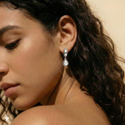 NIXMAX Trendy Gold Dangle Earrings for Women, Chunky Statement CZ Hoops | Bezel-Set Cubic Zirconia Charm, 14K Gold Plated, Lightweight Hypoallergenic Jewelry, Fashion Accessories, Gifts for Women - color: SIlver-Chunky Teardrop Hoops