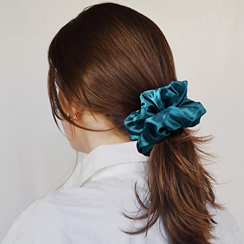 Large Silk Satin Scrunchies - Jumbo Hair Ties for Thick Curly Hair - Pack of 6 (Green) - color: Green, size: 1 Count (Pack of 6)