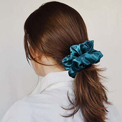 Large Silk Satin Scrunchies - Jumbo Hair Ties for Thick Curly Hair - Pack of 6 (Green) - color: Green, size: 1 Count (Pack of 6)