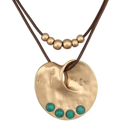 Boho Necklaces for Women Chunky Circle Necklace Bohemian Necklaces | Chunky Boho Necklace for Women Layered Boho Circle Leather Choker Necklace Long Vintage Necklaces Bohemian Jewlery Gifts - style: Bohemian Style Necklaces
