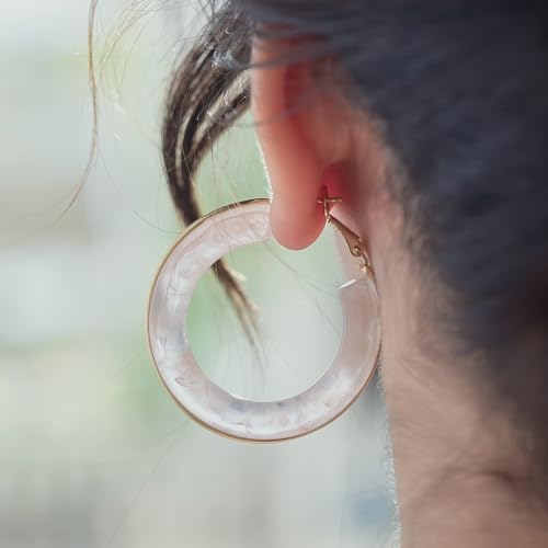 Chunky Gold Resin Hoop Earrings Leverback Statement Huggie Hoops Dangle Drop Dressy Earring Prom Festival Vacation Jewelry for Women - color: Pink, size: Hoop