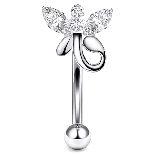 16G Astm F136 Titanium Eyebrow Piercing Jewelry Curved Barbell Eyebrow Ring Vertical Labret Lip Jewelry Daith Rook Earrings Navel Small Belly Button Ring Piercing Jewelry for Women Men CZ - style: 16G, 8MM Length-B