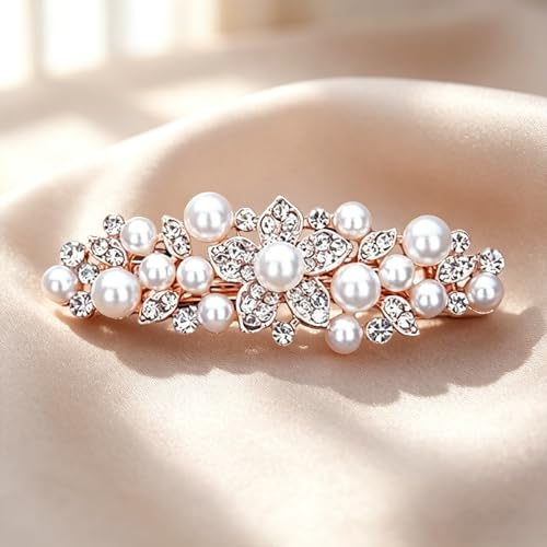 Pearl Rhinestone Flower Hair Barrettes for Women | Elegant flower design, glossy pearl & sparkling rhinestone inlay, durable alloy, ideal match for wedding banquet outfits - color: 9