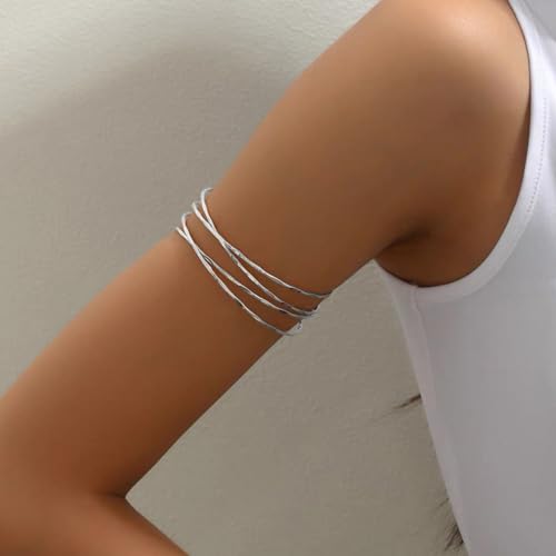 BROCC 6PCS Arm Cuff Jewelry for Women Upper Arm Cuff Bangle | Open Wide Bangle, Irregular Minimalist, Adjustable, Coil Armband Set - color: B