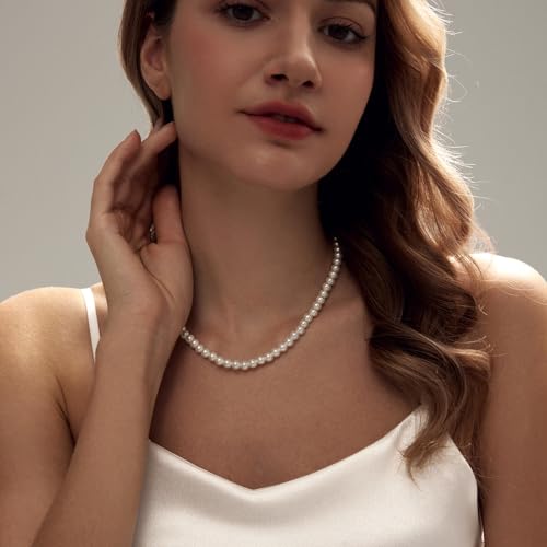 Zeffy Pearl Necklace 4MM/6MM/8MM Dainty Round Imitation Pearl Choker Necklace Wedding Pearl Necklace Delicate Jewelry for Women Simple Bridesmaid Jewelry Gifts - style: 6mm Silver Pearl Necklace(16"+2")